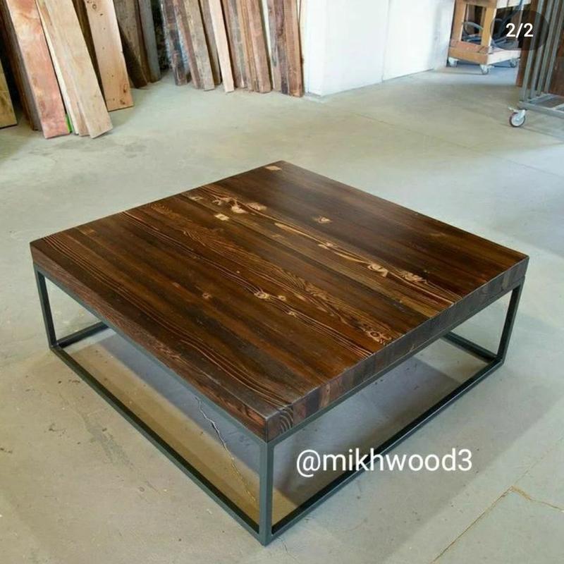میز پذیرایی چوب وفلز در ابعاد 100 سانتیمتر طول و 100 سانتیمتر عرض و ارتفاع 40 سانتیمتر