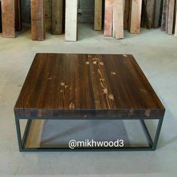 میز پذیرایی چوب وفلز در ابعاد 100 سانتیمتر طول و 100 سانتیمتر عرض و ارتفاع 40 سانتیمتر