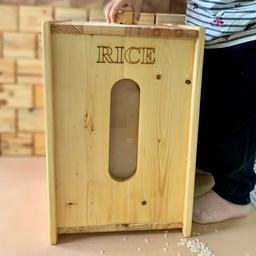 باکس چوبی برنج نگهدارنده جابرنجی 27در27  ارتفاع 37 سانت بهمراه پیمانه و نشانگر