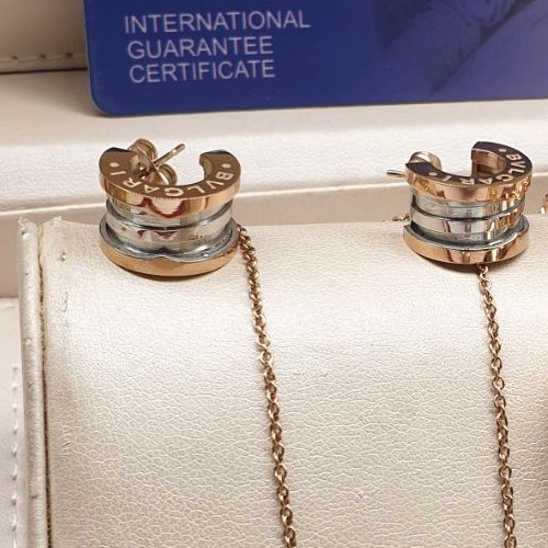 گوشواره زنانه بولگاری با رنگ ثابت دو رنگ با حک آرم روی خود گوشواره
