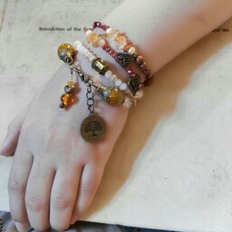 دستبند طرح بوهویی با سنگهای زیبای طبیعی و کریستال 