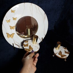 آینه و شمعدان طرح سنگی با تزئین پروانه 