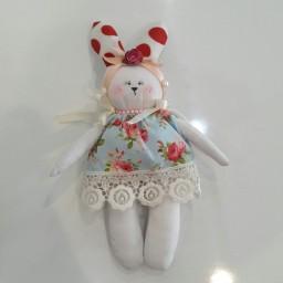 عروسک خرگوش پارچه ای دامن  دستدوز سنتی مجلسی مهمانی دخترانه زنانه عید نوروز  اجیل هفت سین  اسباب بازی لباس  گلگلی صورتی 
