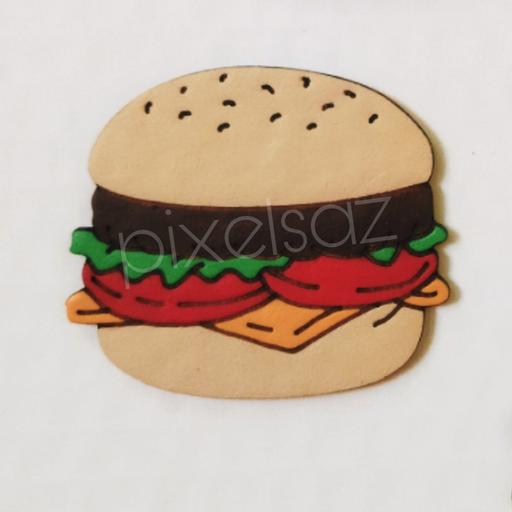 مگنت یخچال  طرح همبرگر پیکسل ساز/جنس چوبی و نقاشی شده و ضدآب