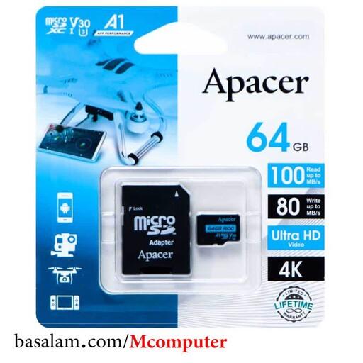 کارت حافظه 64 گیگابایت اپیسر MicroSDHC کلاس 10 استاندارد UHS-I U3 مدل Apacer V30 A1