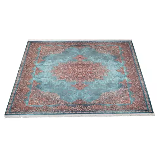 فرش ماشینی زانیس ارسال رایگان کد104سنتی طرح عرش فیروزه ای دو رو سایز 42x30 سانت