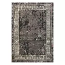 فرش ماشینی زانیس ارسال رایگان کد2588مدرن طرح پتینه ورساچ زغالی تک روسایز 42x30 