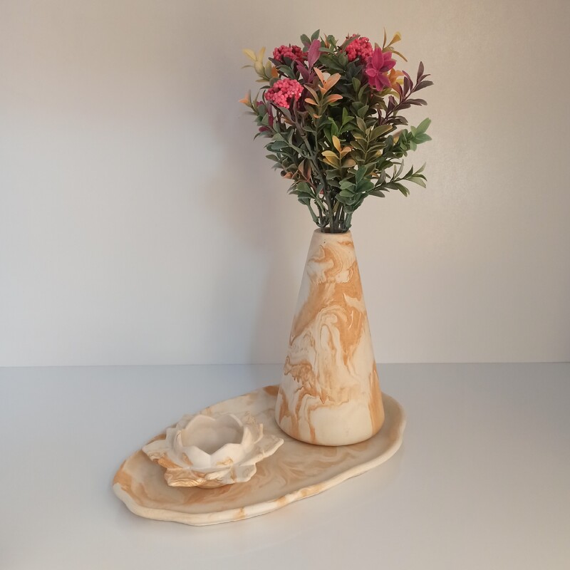 ست رومیزی گلدان خمره ای با سینی دفرمه