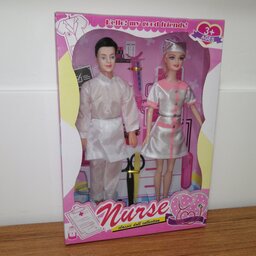 عروسک دو عددی باربی مرد و زن پرستار  به همراه آمپول و قیچی 
