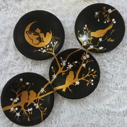 دیوارکوب سفالی- طرح دختر روی ماه رنگ مشکی و طلایی