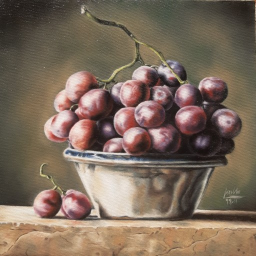 تابلو نقاشی غیراورجینال رنگ وروغن 30در30 طرح انگور(انگورک) سبک رئال