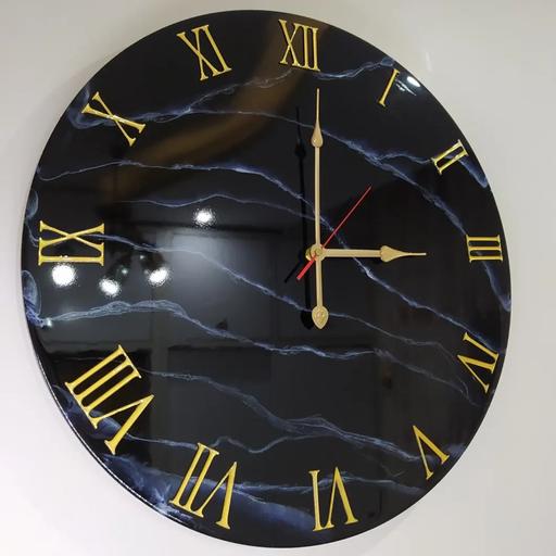 ساعت هنری رزینی مشکی مرمری با خط های سفید صدفی سایز 50cm قابلیت شب نما با موتور آرام گرد بی صدا تایوان (اصل)