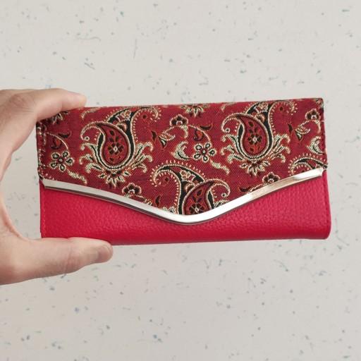 کیف پول زنانه گنجینه ترمه ایران رنگ قرمز