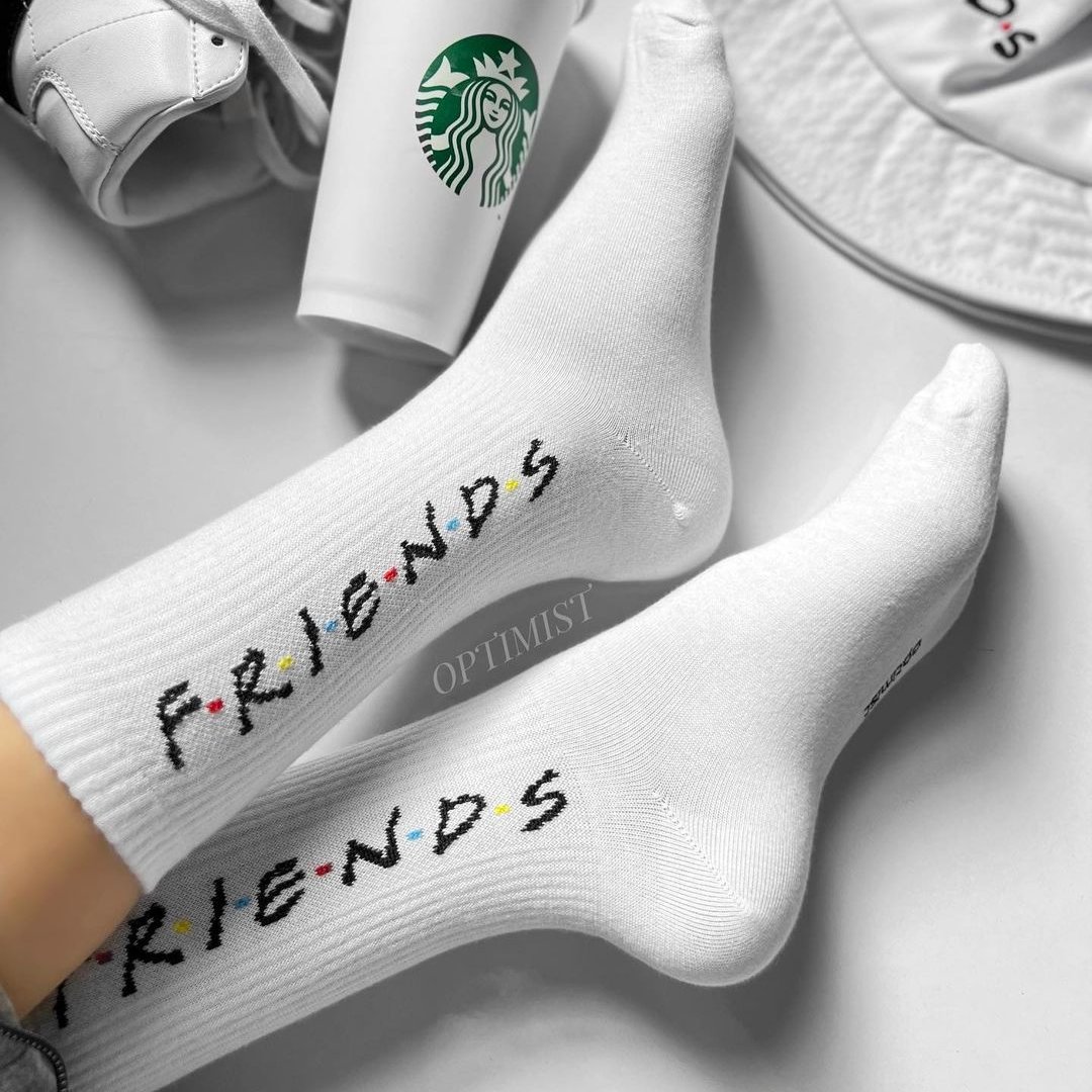جوراب فرندز ساقدار زمینه سفید اسپرت نخ پنبه F.R.I.E.N.D.S