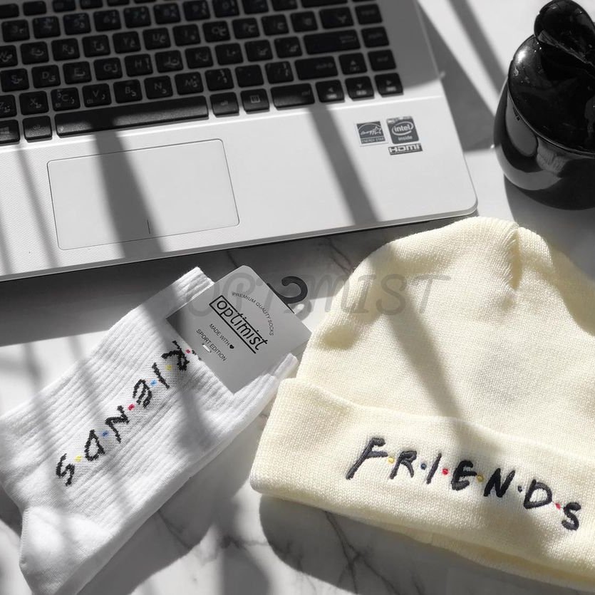جوراب فرندز ساقدار زمینه سفید اسپرت نخ پنبه F.R.I.E.N.D.S