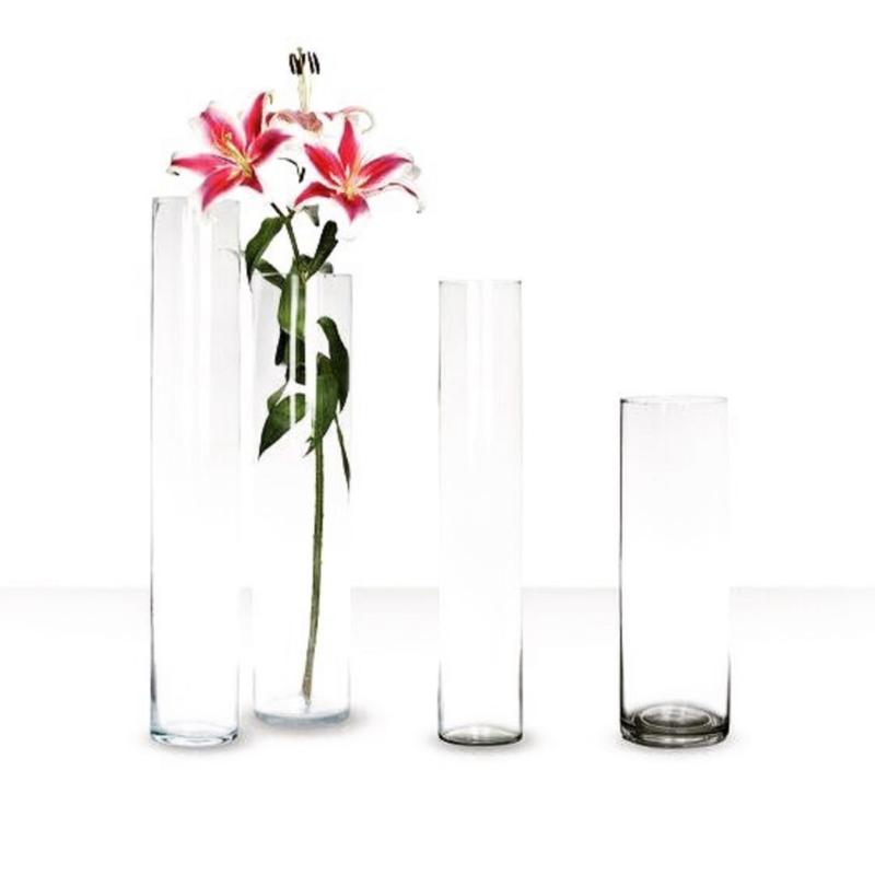 گلدان شیشه ای استوانه ای قطر 10 ارتفاع 15 سانت مجموعه 3 عددی