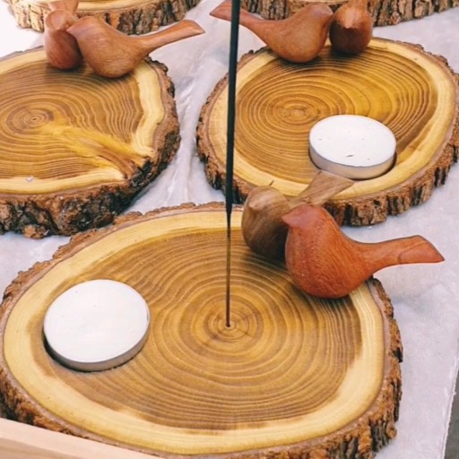 جاعودی و جا شمعی طرح پرنده چوبی روستیک از چوب گردو