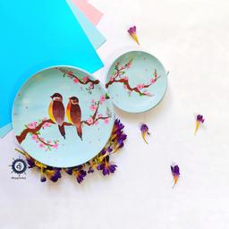 دیوارکوب طرح بهار و پرنده شکلاتی و آبی در دو قطر 15  و20 دستساز مخصوص هدیه و کادو و دکوراسیون 