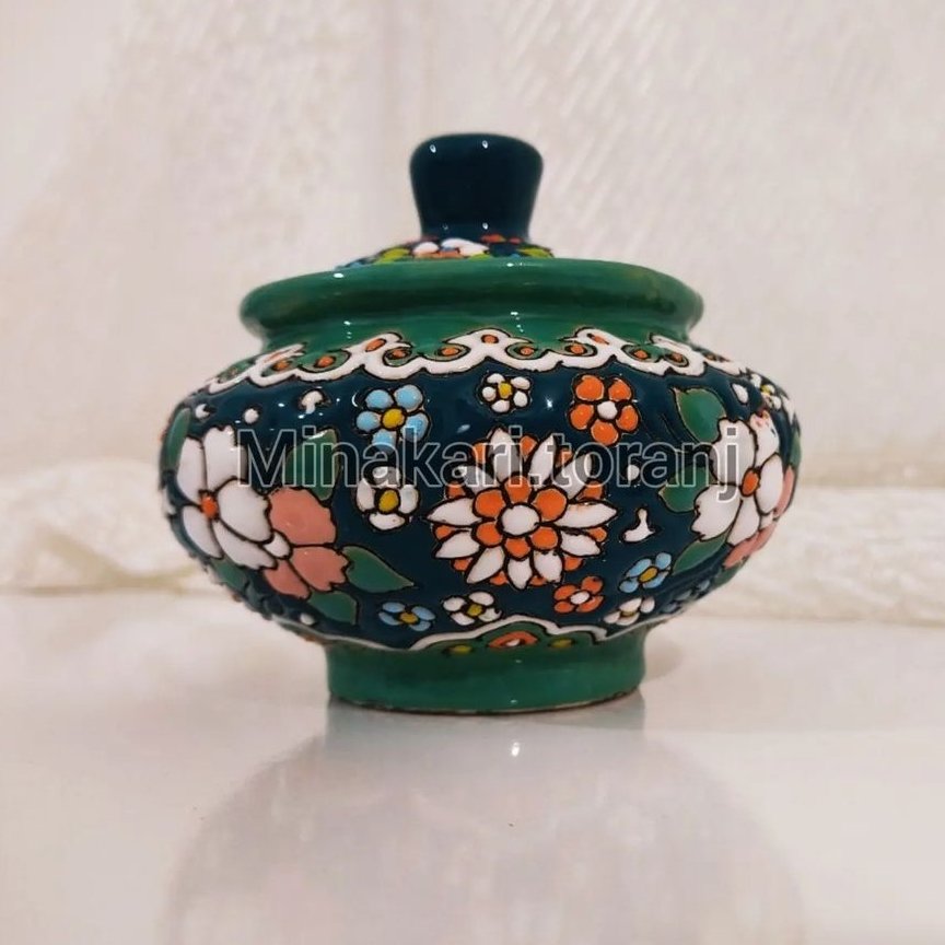 ست دو عددی قندان سفالی میناکاری