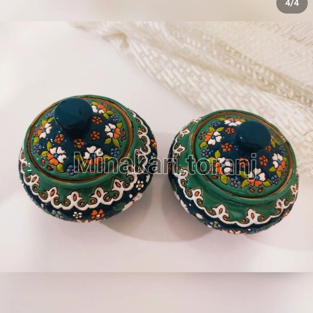 ست دو عددی قندان سفالی میناکاری