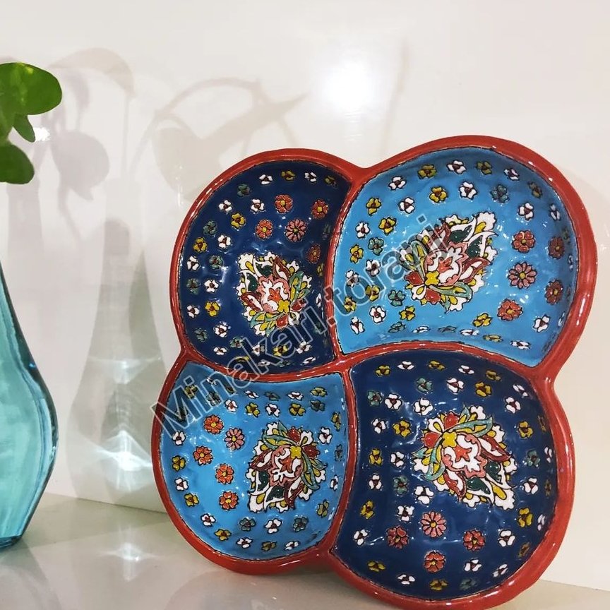 اردوخوری چهارقاب سفالی میناکاری