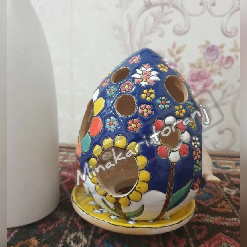 جاشمعی گنبدی پرنده دار همراه نعلبکی سفالی میناکارب