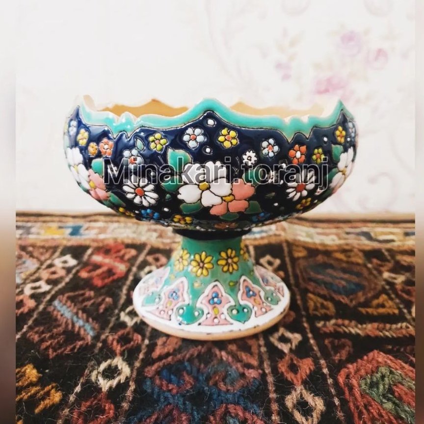 آجیل خوری پایه دارسایز کوچک سفالی میناکاری
