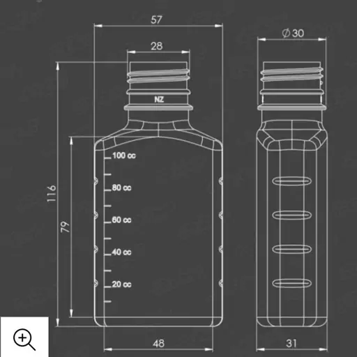 بطری پلاستیکی  120میل کتابی مدرج 28 وزن14gr شفاف بادرب ساده( 100تایی)