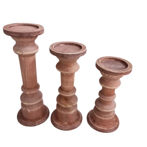 جا شمعی 3 تایی چوبی در سه سایز و دو رنگ با چوب طبیعی