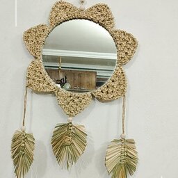 آینه حصیری طرح برگ و گل