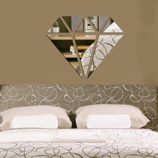 استیکر دیواری آینه ای مدل الماس سایز 40 سانت،  طلایی و نقره ای