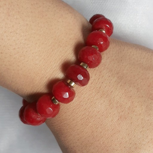 دستبند زنانه سنگ جید قرمز رنگ ثابت دست ساز اندازه دوام قابل تغییر