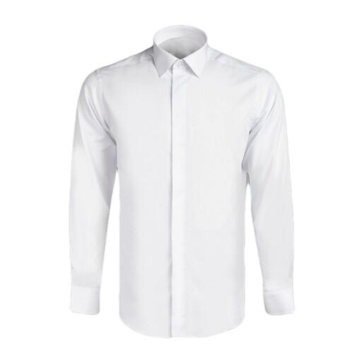 پیراهن مردانه سفید دکمه مخفی پارچه ضد چروک