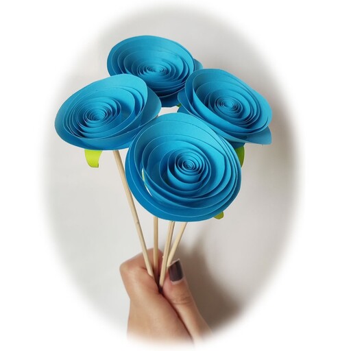 گل مصنوعی رز ژولیت کاغذی آبی 4عددی mk89