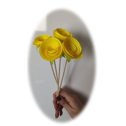 گل مصنوعی رز ژولیت کاغذی زرد فلورسنت 4عددی mk82