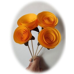 گل مصنوعی رز ژولیت کاغذی نارنجی کمرنگ 4عددی mk80