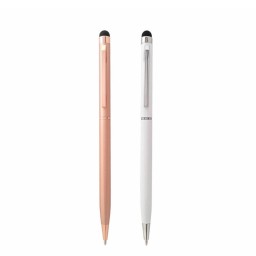 قلم لمسی فلزی سفید و رزگلد به همراه خودکار کمرپیچ