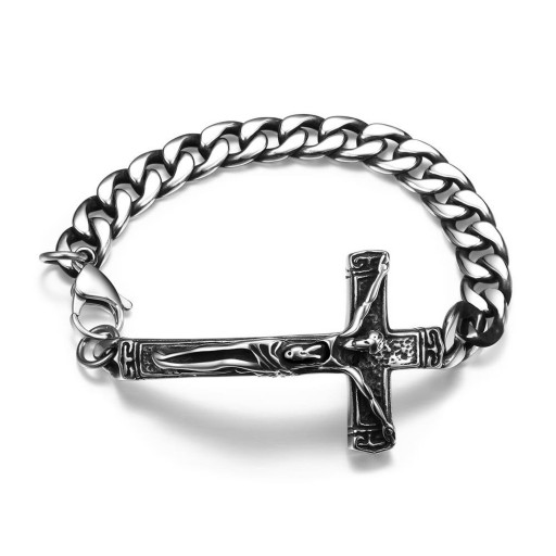 دستبند مردانه فولاد ضد زنگ طرح صلیب کد N010