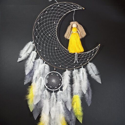 آویز دیواری  دریم کچر مدل ماه به همراه فرشته مکرومه