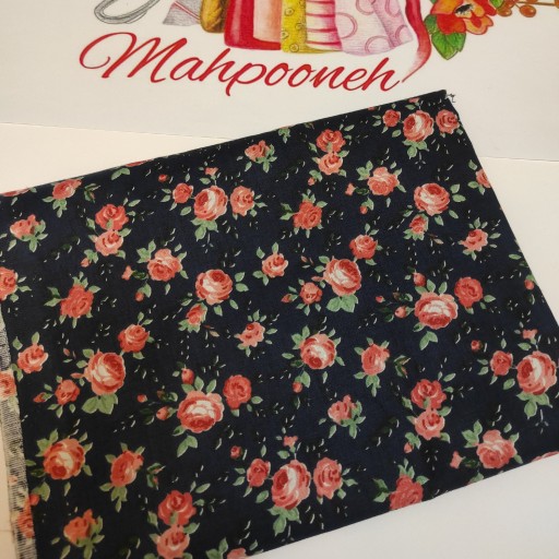 پارچه کتان نخ گلدار فیلور سرمه ای محصول شرکت ایرانی یزدباف