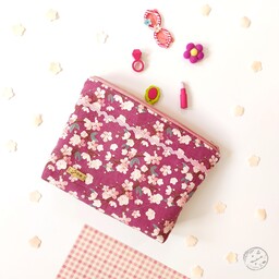 کیف آرایشی پارچه ای شکوفه های بهاری صورتی مثبنه