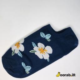 جوراب قوزکی زنانه طرح گل برگ سرمه ای