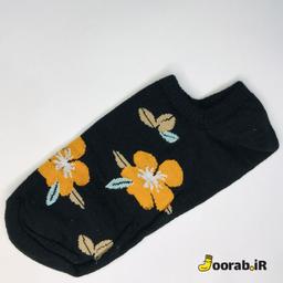 جوراب قوزکی زنانه طرح گل برگ مشکی