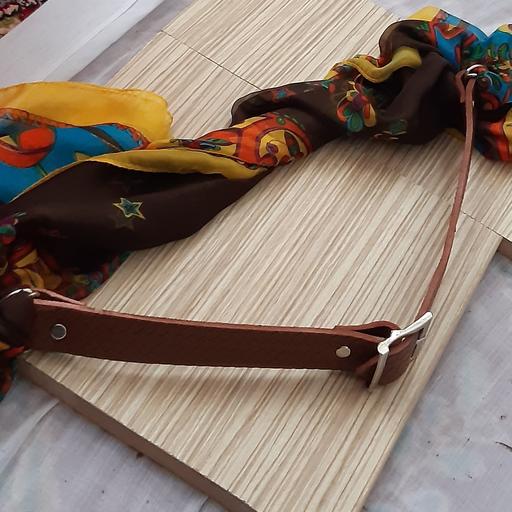 کمربندچرم گاومیش روسری قهوه ای روشن دستساز