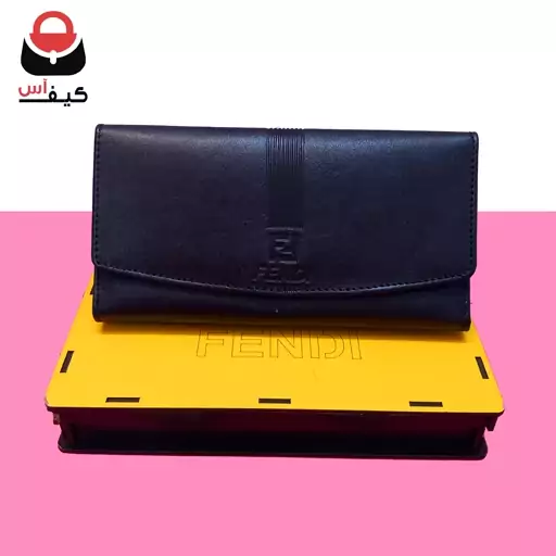 کیف پول زنانه چرم طبیعی جاموبایلی دار مارک fendi