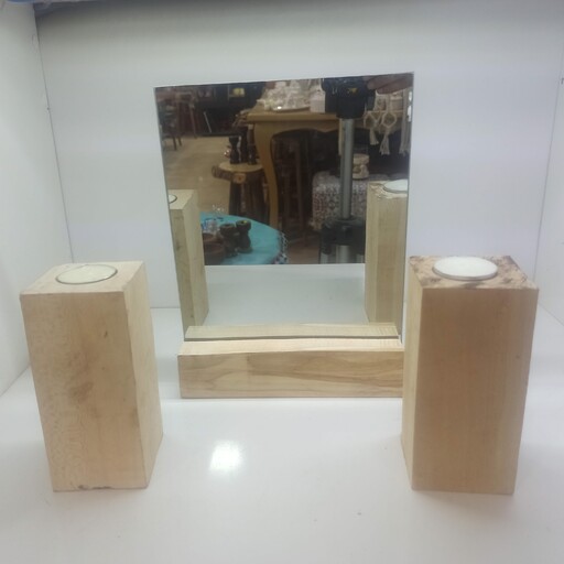 ست آینه و شمعدان چوبی دستساز
