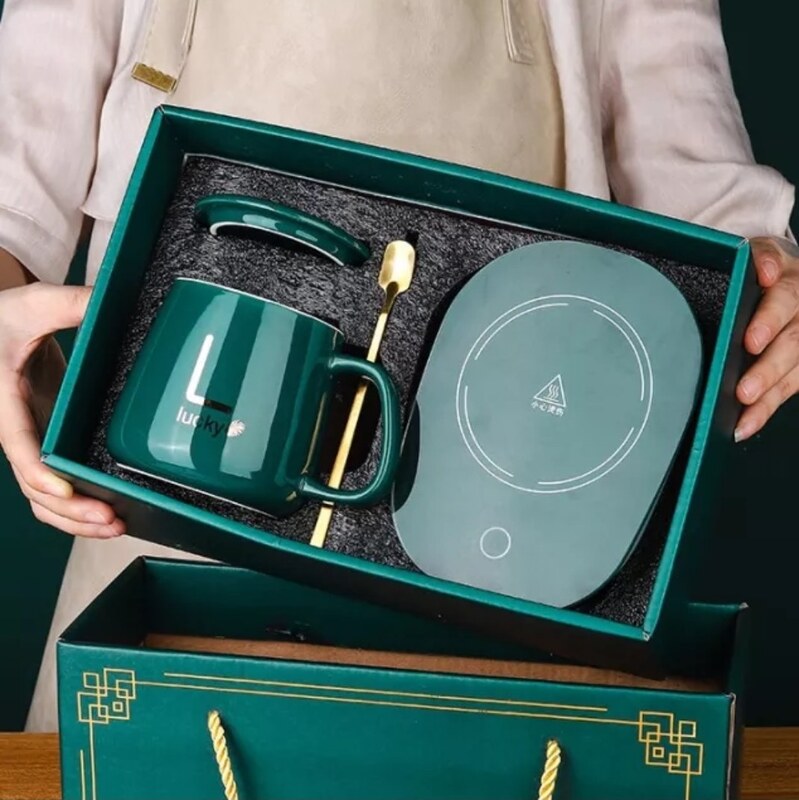 ماگ حرارتی لاکی به  همراه گرمکن برقی هوشمند رنگ سبز کله زاغی