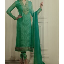 لباس زنانه هندی سه تیکه حریر گلدوزی نیمه آماده خاص مجالس فری سایز تا سایز 46