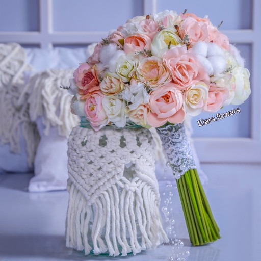 دسته گل مصنوعی عروس گلبهی، ترکیبی با گل پنبه،سایز بزرگ،مناسب نامزدی،عقد،عروسی، ارسال رایگان