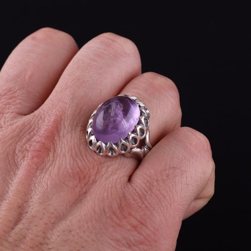 انگشتر مردانه آمیتیست نگین دامله اصل ( انگشتر آمیتیست )